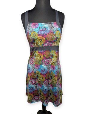 Soybu Multicolor Swirl-Print Tank Dress with Gray Straps Size Medium